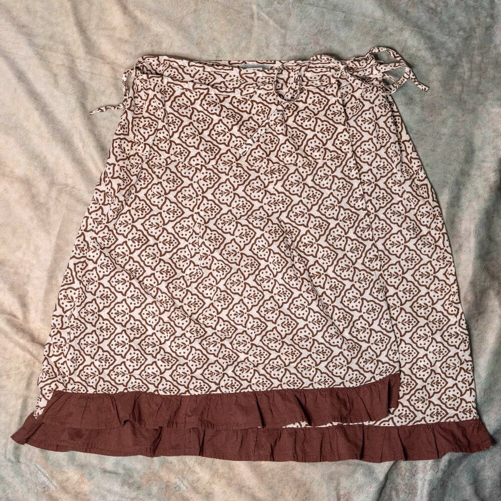 Beautiful! 90s Y2K Brown and Cream Wrap/Apron Skirt - Size Medium